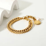 Vintage Pearl Shell Bracelet Double Cuban Chain Women's Hand Jewelry