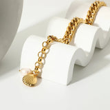 Vintage Pearl Shell Bracelet Double Cuban Chain Women's Hand Jewelry