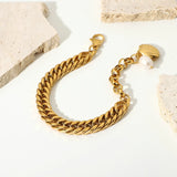 Vintage Pearl Shell Bracelet Double Cuban Chain Women's Hand Jewelry