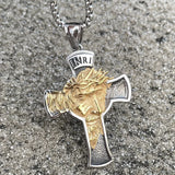 Stainless Steel Jesus Cross Necklace Pendant Boys Cross Face Necklace