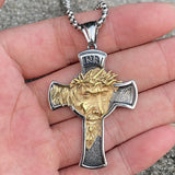 Stainless Steel Jesus Cross Necklace Pendant Boys Cross Face Necklace