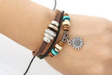 Vintage Sunflower Leather Cuff Bracelet Rhinestone Charm Wristbands