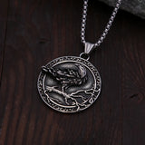Viking 3D Crow Pendant Stainless Steel Punk Compass Necklace