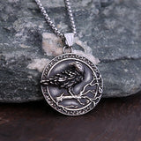 Viking 3D Crow Pendant Stainless Steel Punk Compass Necklace