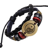 Vintage Yin Yang Tai Chi Charm Bracelet Retro Alloy Beads Multi-layer Weave 