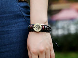 Vintage Yin Yang Tai Chi Charm Bracelet Retro Alloy Beads Multi-layer Weave 