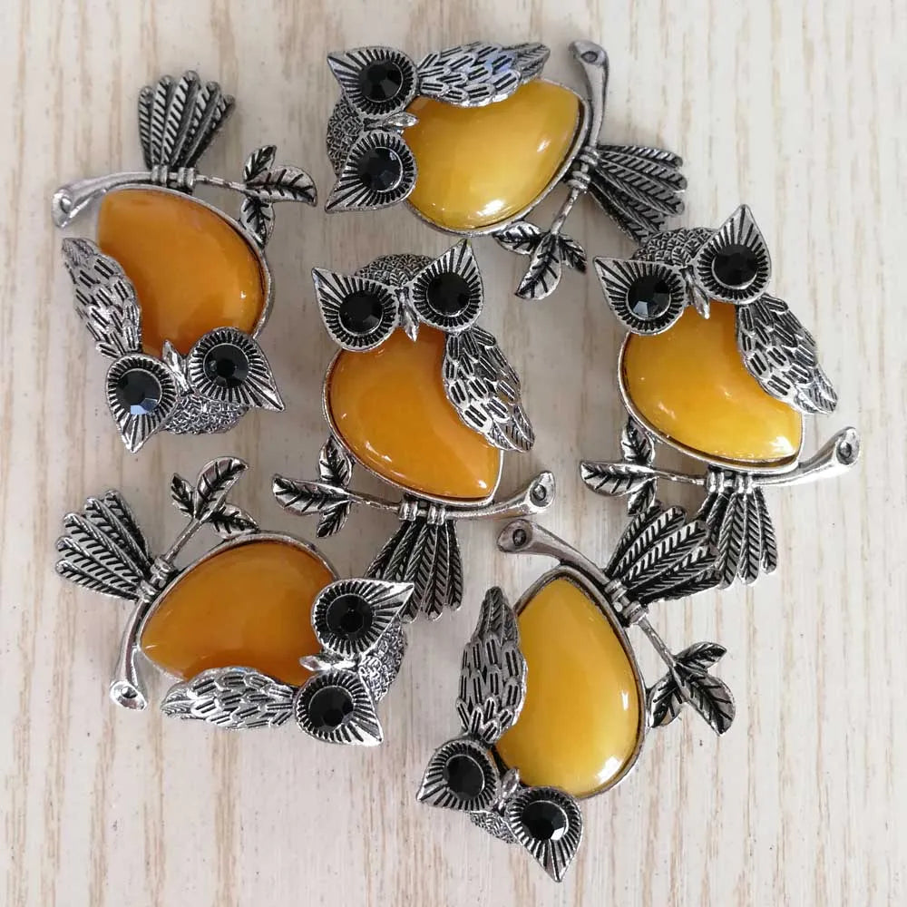 Vintage Owl Yellow Stone Pendants for Jewelry Making 12pcs/lot