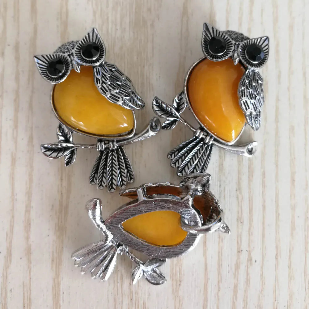 Vintage Owl Yellow Stone Pendants for Jewelry Making 12pcs/lot