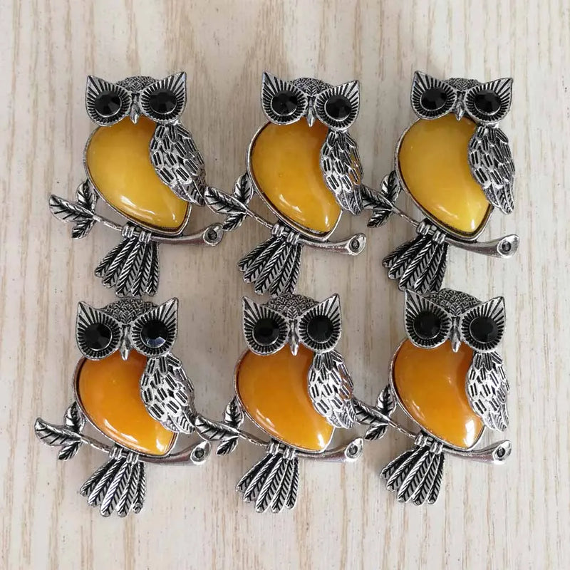 Vintage Owl Yellow Stone Pendants for Jewelry Making 12pcs/lot