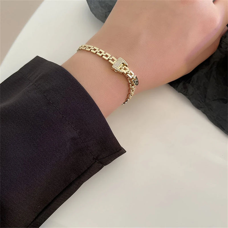 CZ Belted Charm Bangle Silver Bracelet