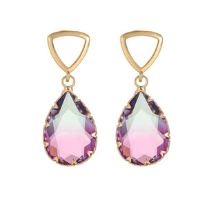 Vintage Water Drop Glass Tourmaline Dangle Earrings