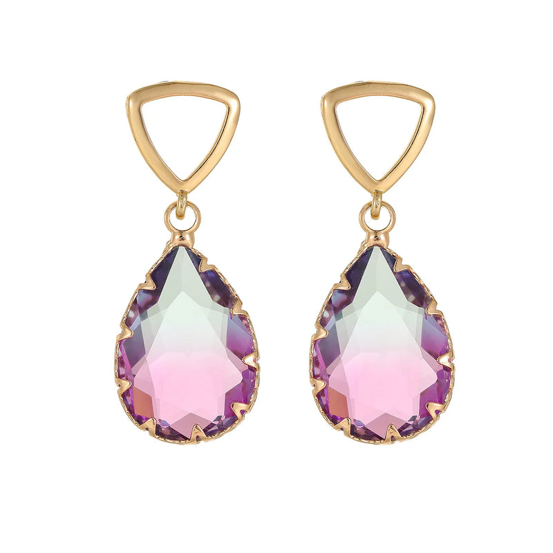 Vintage Water Drop Glass Tourmaline Dangle Earrings