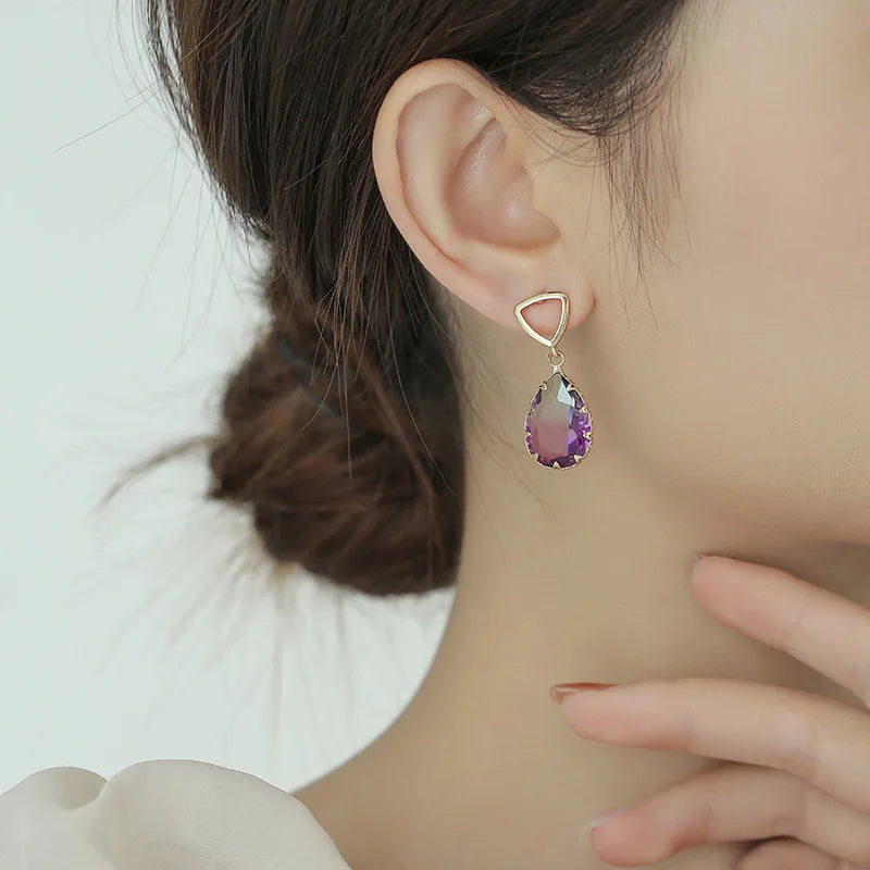 Vintage Water Drop Glass Tourmaline Dangle Earrings