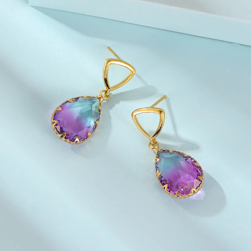 Vintage Water Drop Glass Tourmaline Dangle Earrings