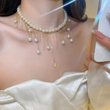 Water Drop Pearl Tassel Necklace Baroque Clavicle Bead Statement Jewelry