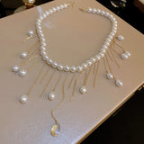 Water Drop Pearl Tassel Necklace Baroque Clavicle Bead Statement Jewelry