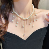 Water Drop Pearl Tassel Necklace Baroque Clavicle Bead Statement Jewelry
