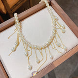 Water Drop Pearl Tassel Necklace Baroque Clavicle Bead Statement Jewelry