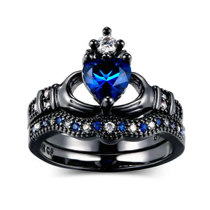 Wedding Love Crown Hand Heart Claddagh Ring Set CZ Crystal Rings