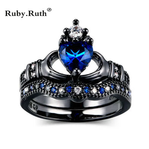 Wedding Love Crown Hand Heart Claddagh Ring Set CZ Crystal Rings