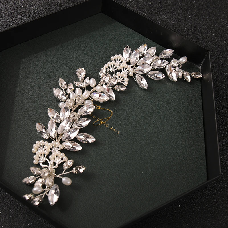 Bridal Wedding Crown Floral Pearl Crystal Hairpin
