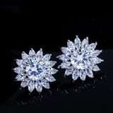 CZ Crystal Flower Stud Earrings 925 Silver for Women