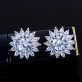 CZ Crystal Flower Stud Earrings 925 Silver for Women