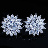 CZ Crystal Flower Stud Earrings 925 Silver for Women
