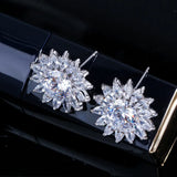 CZ Crystal Flower Stud Earrings 925 Silver for Women
