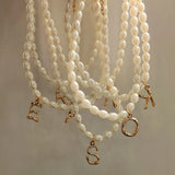 Baroque Pearl Beaded Necklace Golden Metal 26 Letter Bamboo Necklace