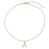 Baroque Pearl Beaded Necklace Golden Metal 26 Letter Bamboo Necklace