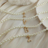 Baroque Pearl Beaded Necklace Golden Metal 26 Letter Bamboo Necklace