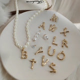 Baroque Pearl Beaded Necklace Golden Metal 26 Letter Bamboo Necklace