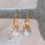 Baroque Pearl Earring 18k Hook Irregular Dangle Earbob Real