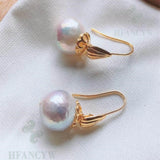 Baroque Pearl Earring 18k Hook Irregular Dangle Earbob Real