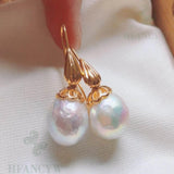 Baroque Pearl Earring 18k Hook Irregular Dangle Earbob Real