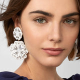 Big Flower Beads Tassel Fringes Drop Earrings Wedding Jewelry