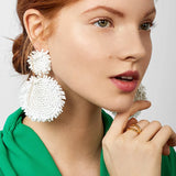 Big Flower Beads Tassel Fringes Drop Earrings Wedding Jewelry
