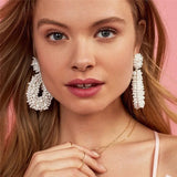 Big Flower Beads Tassel Fringes Drop Earrings Wedding Jewelry