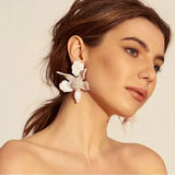 Big Flower Beads Tassel Fringes Drop Earrings Wedding Jewelry