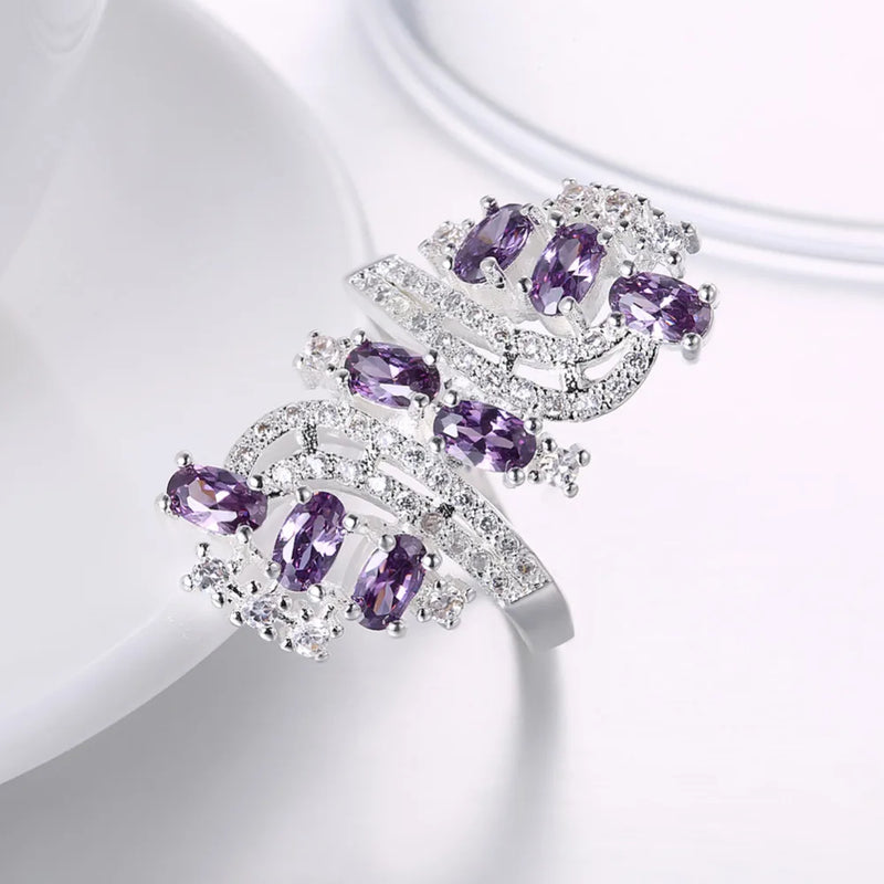 CZ Purple Zirconia Women's Silver Anniversary Wedding Ring AR2110
