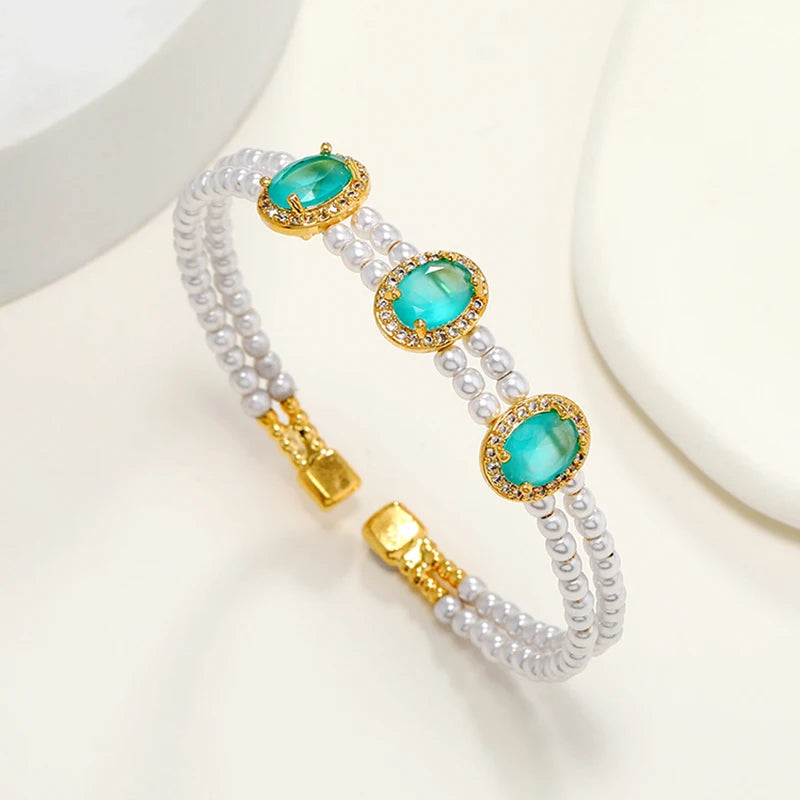 Double Layer Oval Gemstone Bracelet for Women