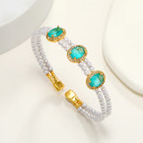 Double Layer Oval Gemstone Bracelet for Women