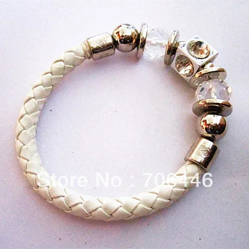 Leather & Charm Crystal Stretch Bracelets