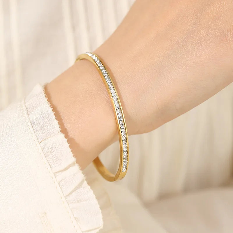 CZ Bangles Stainless Steel Bracelets 18K Plated Jewelry