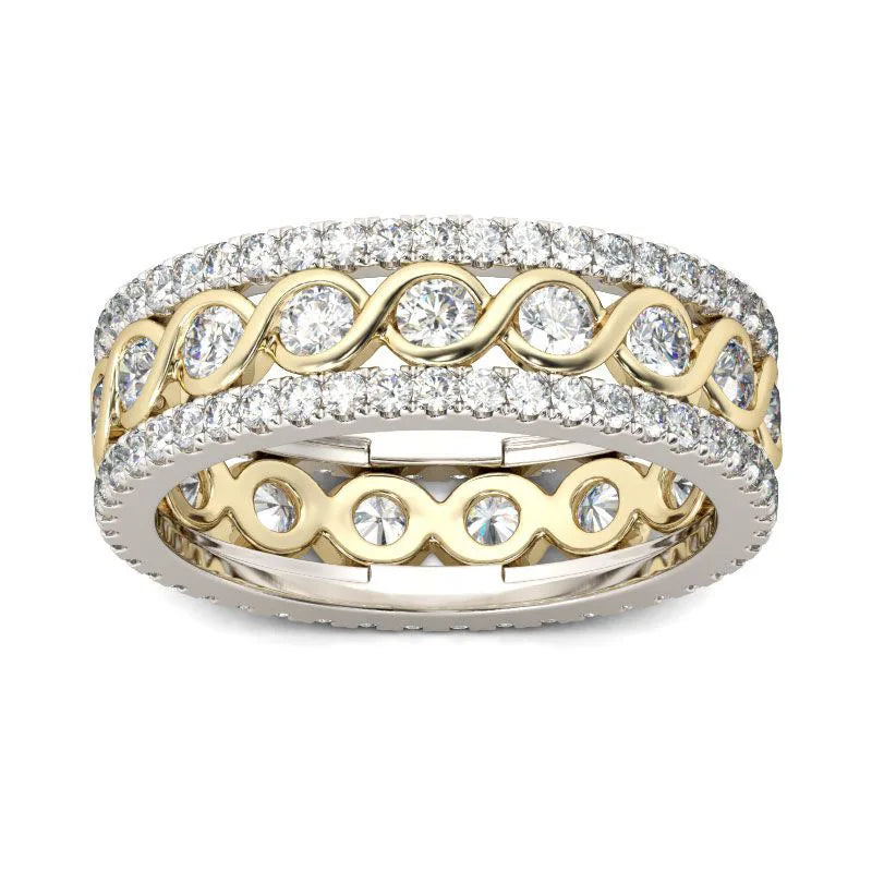 CZ Ring 3 Rows Hollow Wedding Jewelry Men Women