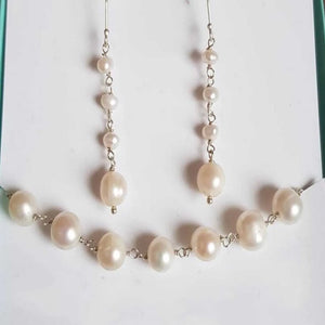 Freshwater Pearl Necklace and Earring Set Crystal Men Gift Wedding Beads Chakra