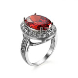 Dark Red Oval CZ Ring 4 Prong Setting Engagement Party Dress Jewelry