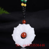 Jade Hollow Flower Pendant Necklace Hand-Carved Relax Healing Women Luck Amulet
