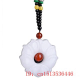 Jade Hollow Flower Pendant Necklace Hand-Carved Relax Healing Women Luck Amulet